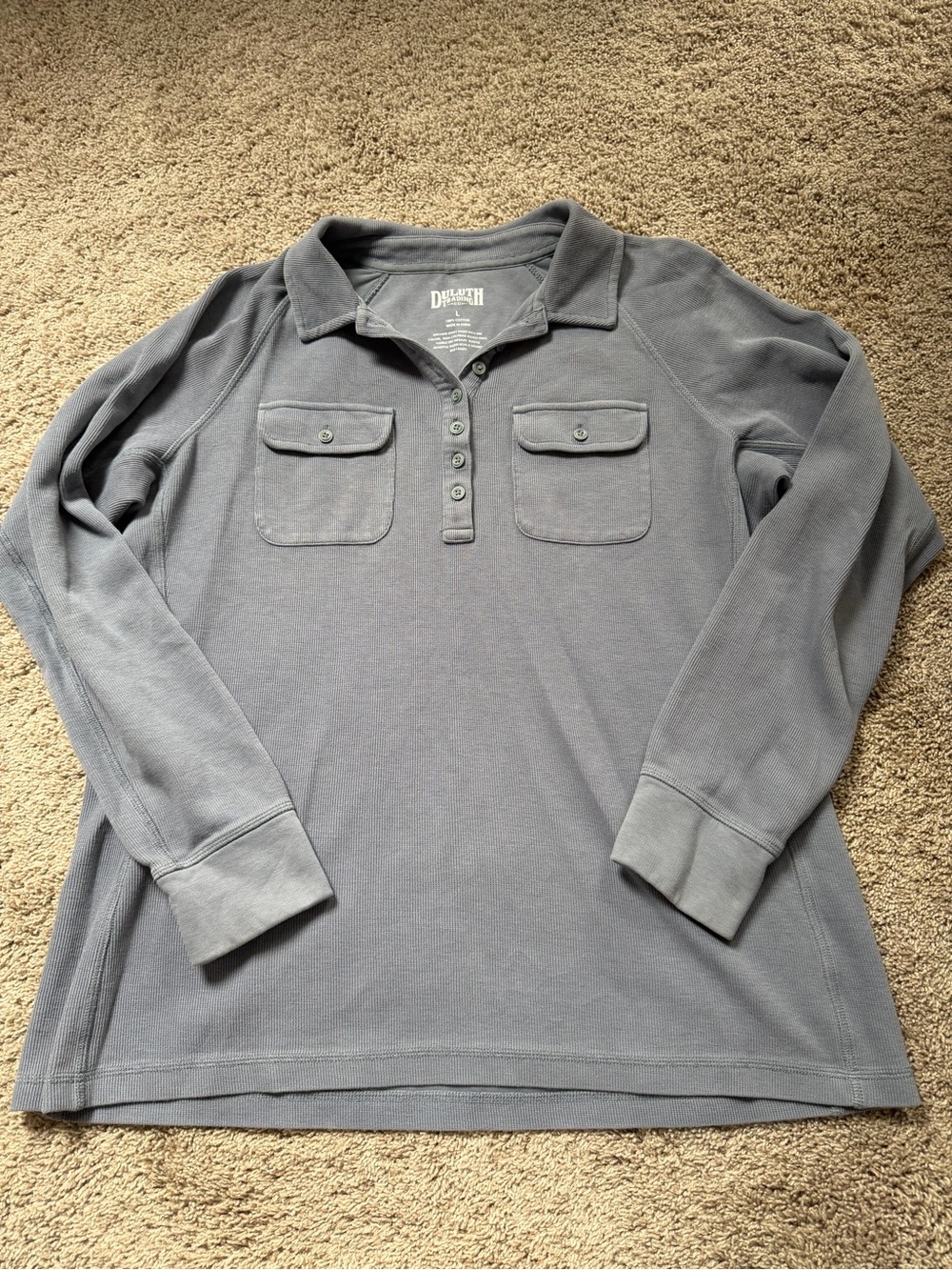 Duluth Trading Co Long Sleeve Quarter Button-Up, Blue Grey Women’s Large